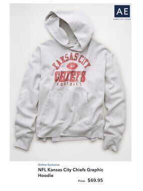 American Eagle NFL Kansas City Chiefs Grey Hoodie Sweatshirt sz XL New with Tags